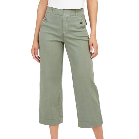SPANX Pants - ​SPANX Twill Crop Wide Leg Pants Medium Olive Green High Waist Stretch women's.